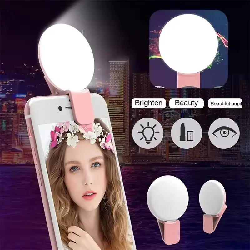 Photography Lighting Handheld - ไฟวงแหวนเซลฟี่ขนาดเล็กแบบพกพา โคมไฟ LED ชาร์จ USB ไฟวงแหวนแบบหนีบสำหรับถ่ายภาพ