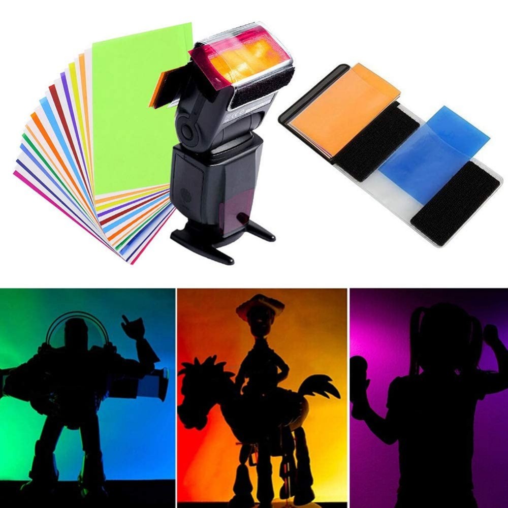 Photography Lighting Meter - ชุดฟิลเตอร์เจลสำหรับแฟลชกล้อง 12 สี พร้อมสายรัดเวลโครอเนกประสงค์สำหรับ Speedlite ถ่ายภาพบุคคล